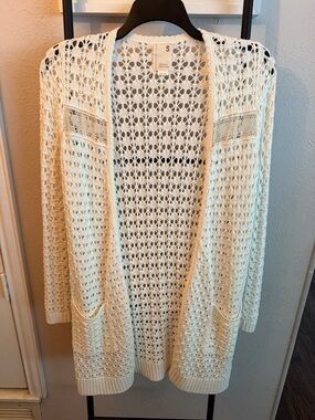 Anthropologie Far Away From Close Ivory White Open-Front Crochet Cardigan Small